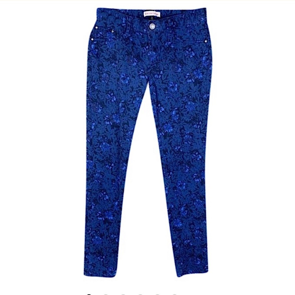 Rebecca Taylor Blue Floral Print Stretch Skinny Pants